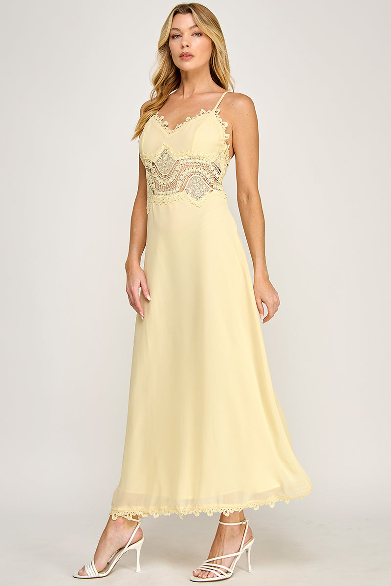 CAMI SCALLOP LACE WAIST DETAIL MAXI DRESS