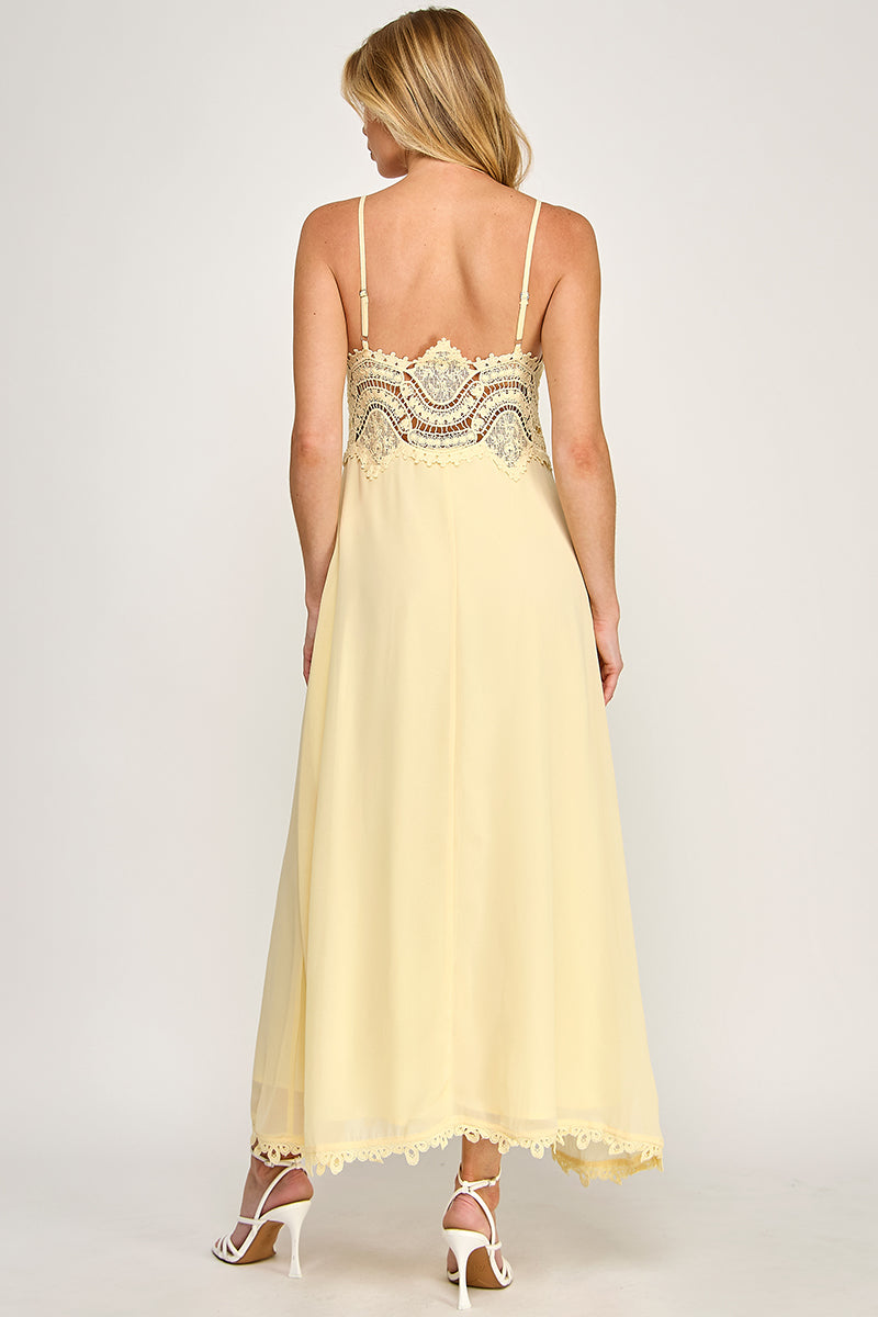 CAMI SCALLOP LACE WAIST DETAIL MAXI DRESS