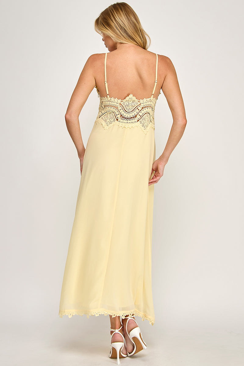 CAMI SCALLOP LACE WAIST DETAIL MAXI DRESS