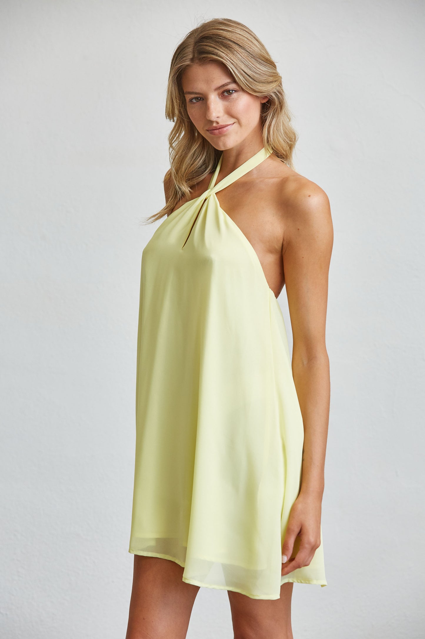 SOFT FLOWY HALTER NECK MINI DRESS