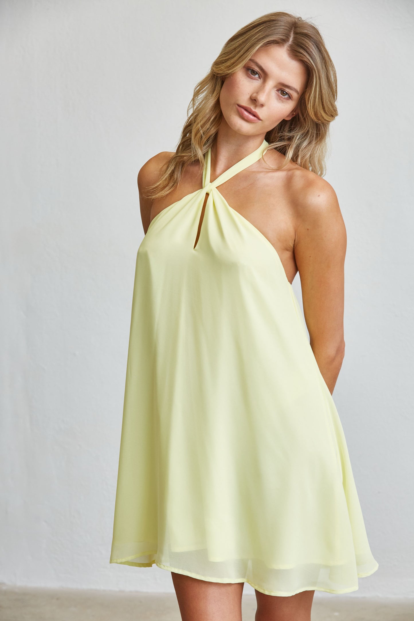 SOFT FLOWY HALTER NECK MINI DRESS