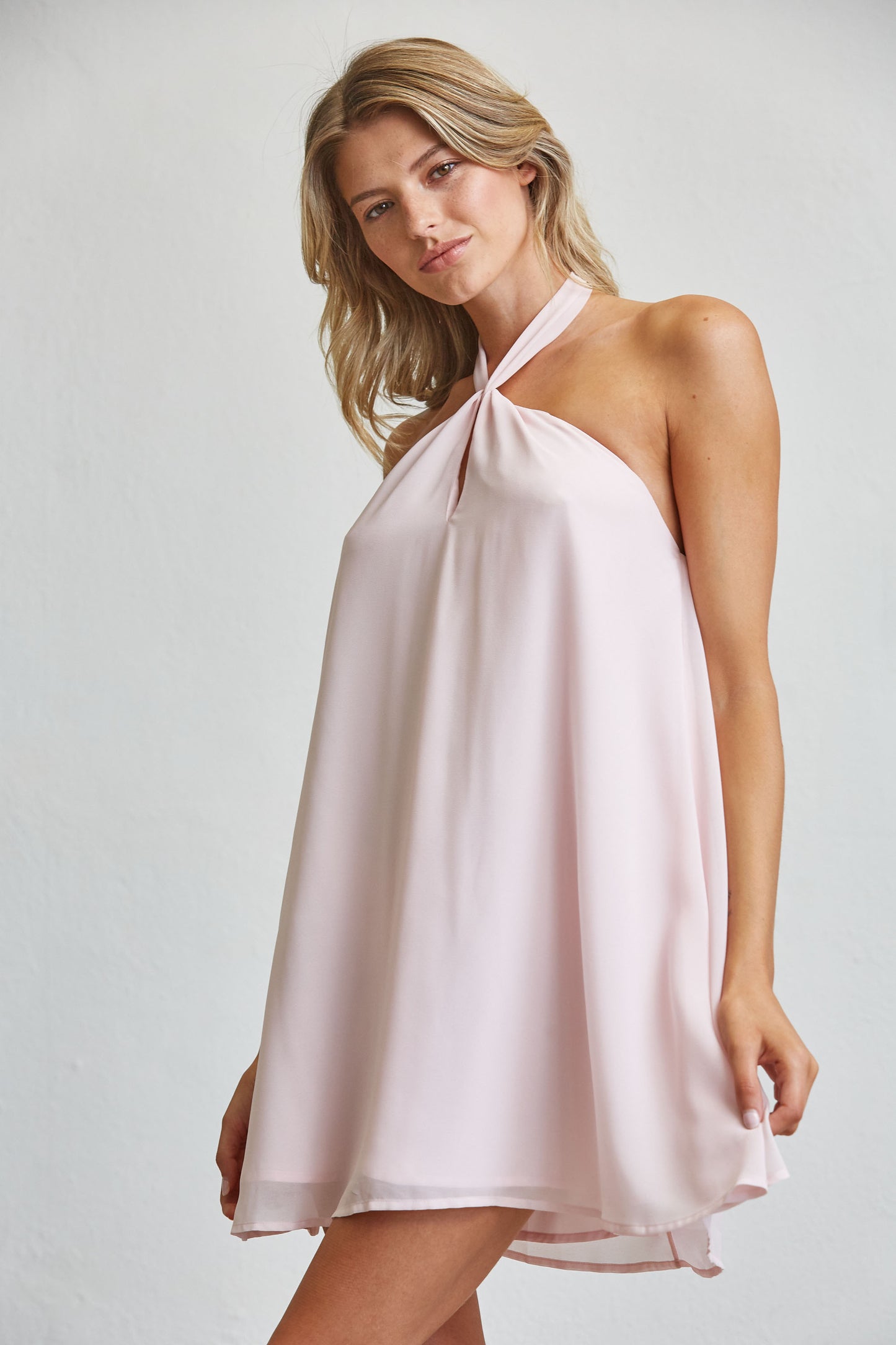 SOFT FLOWY HALTER NECK MINI DRESS