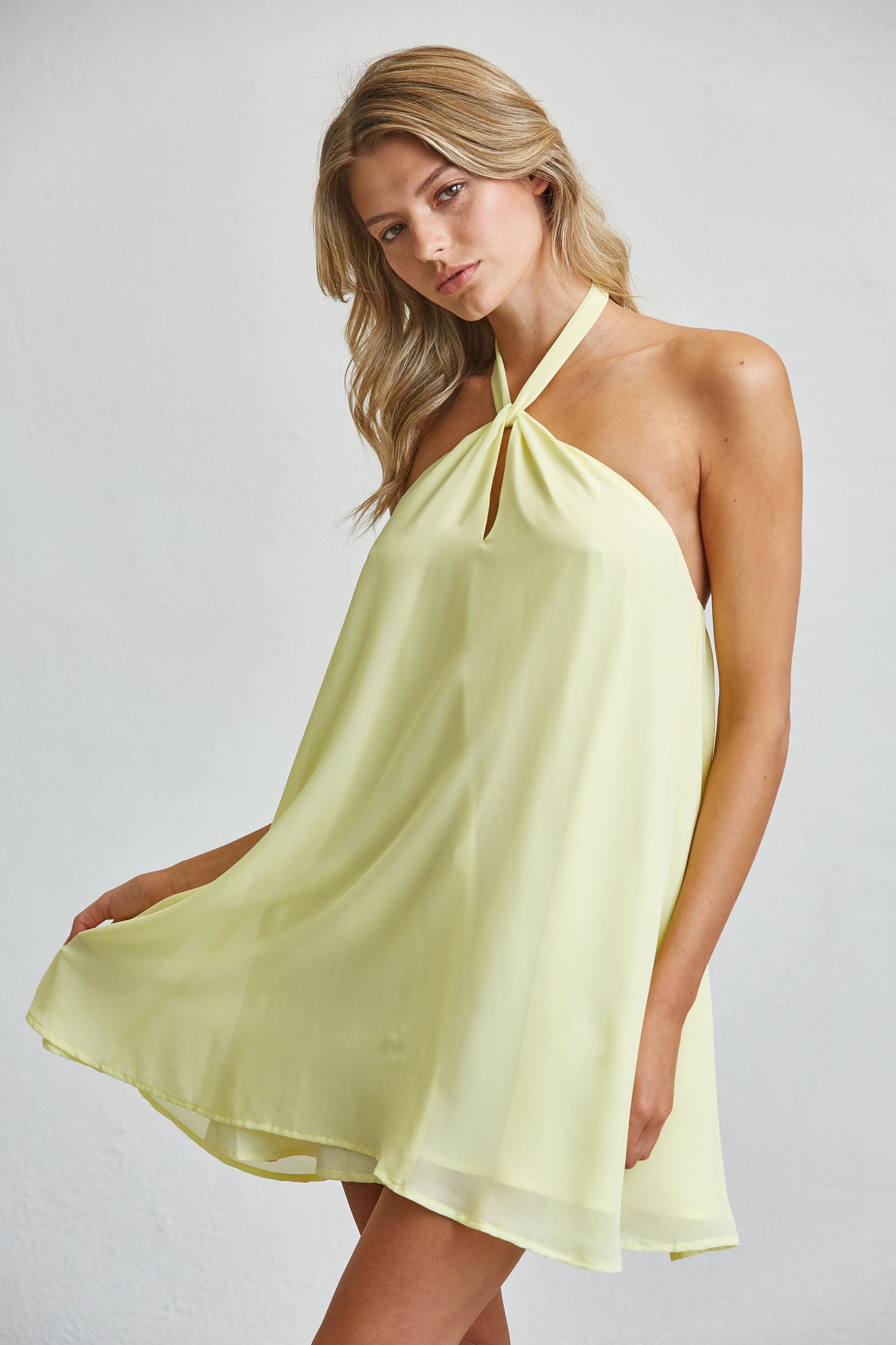 SOFT FLOWY HALTER NECK MINI DRESS