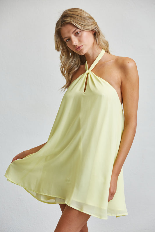 SOFT FLOWY HALTER NECK MINI DRESS