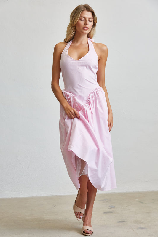 TULLE HALTER NECK MAXI DRESS WITH POCKETS