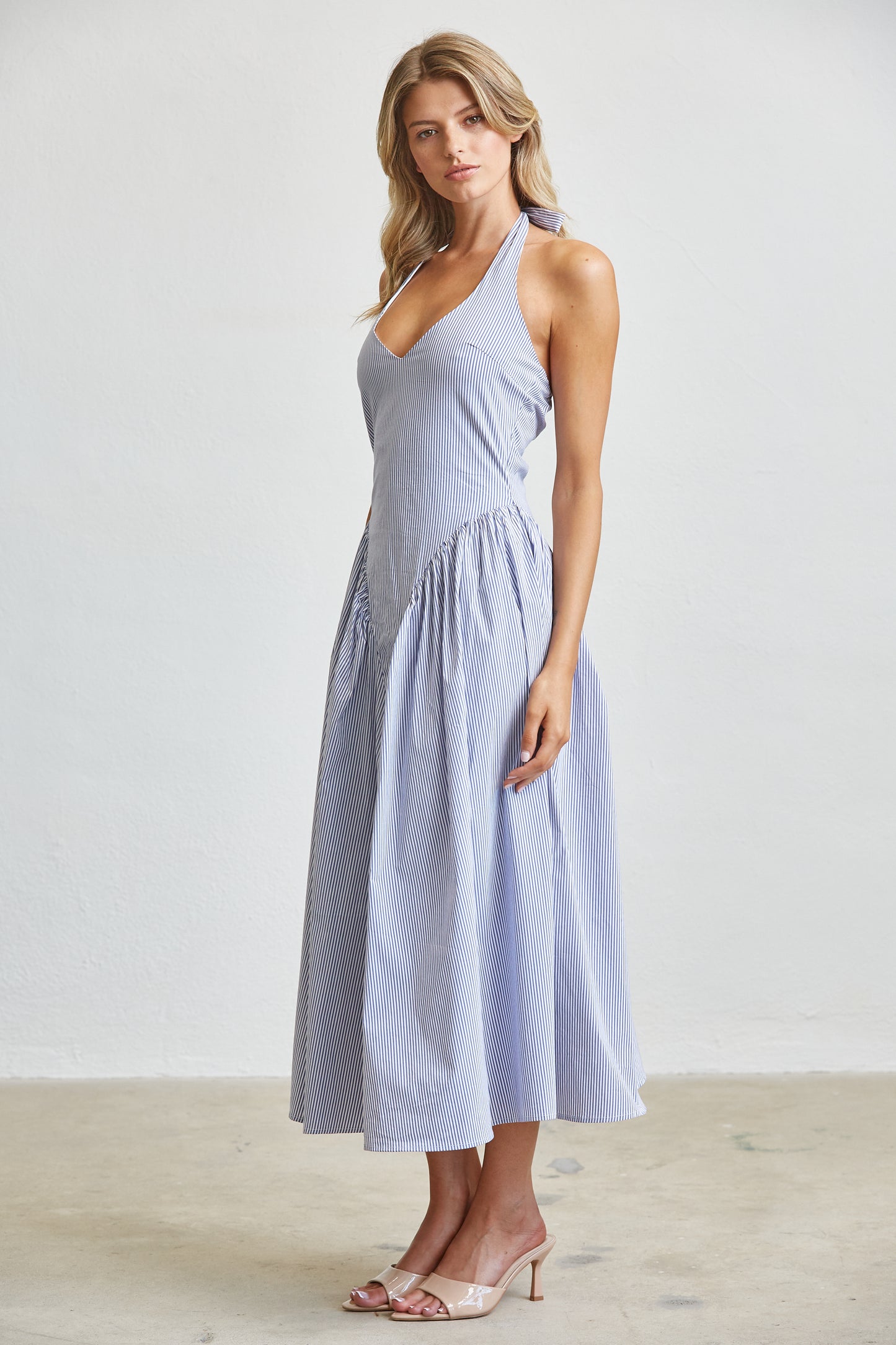 TULLE HALTER NECK MAXI DRESS WITH POCKETS
