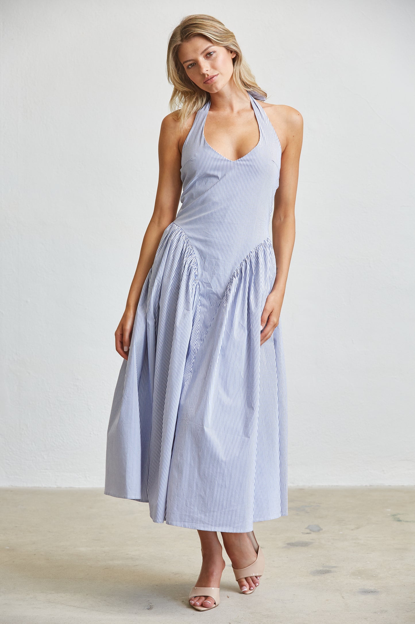 TULLE HALTER NECK MAXI DRESS WITH POCKETS