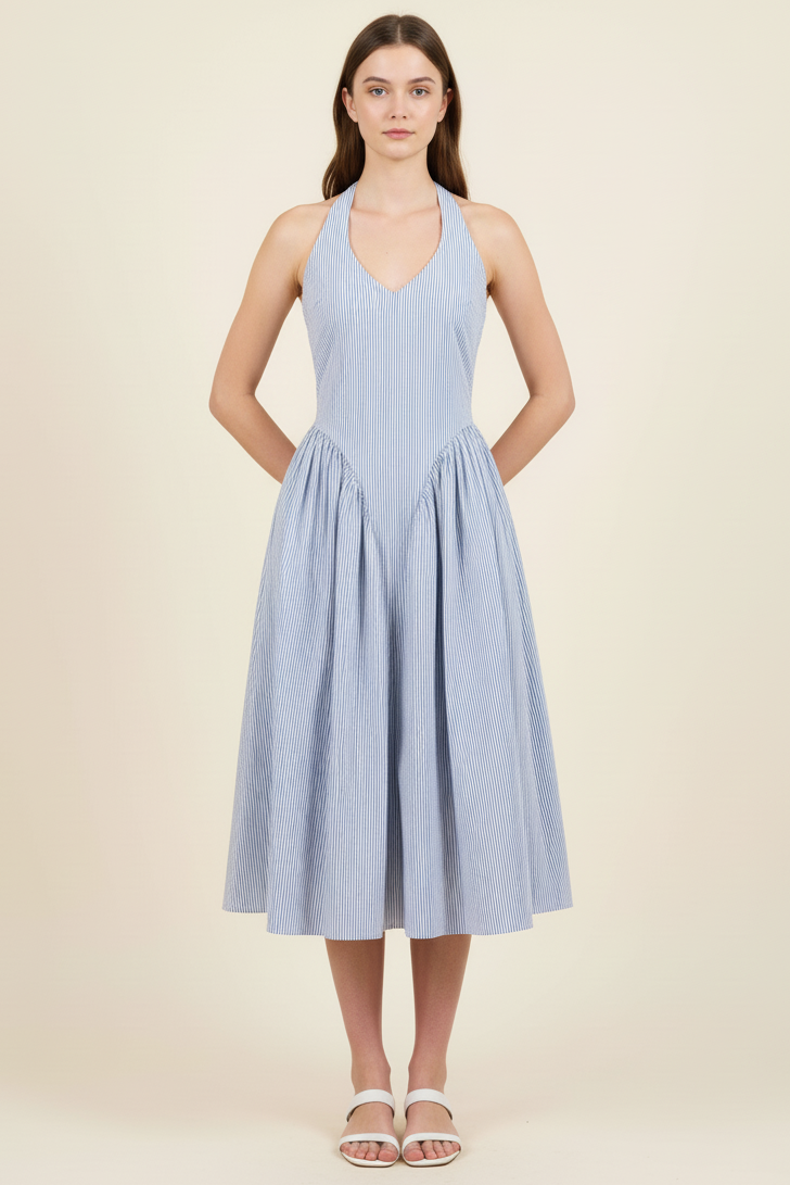 TULLE HALTER NECK MAXI DRESS WITH POCKETS