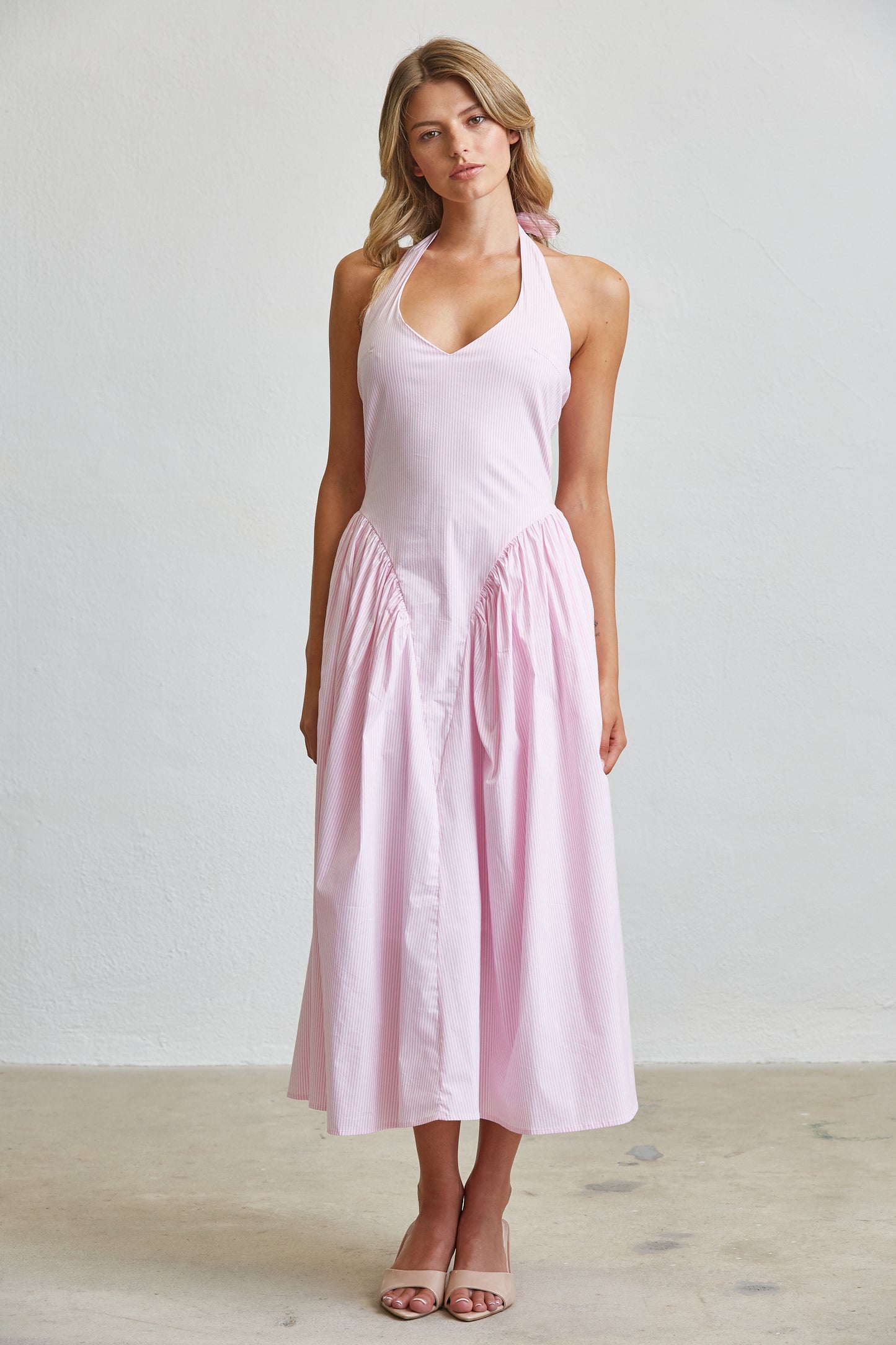 TULLE HALTER NECK MAXI DRESS WITH POCKETS