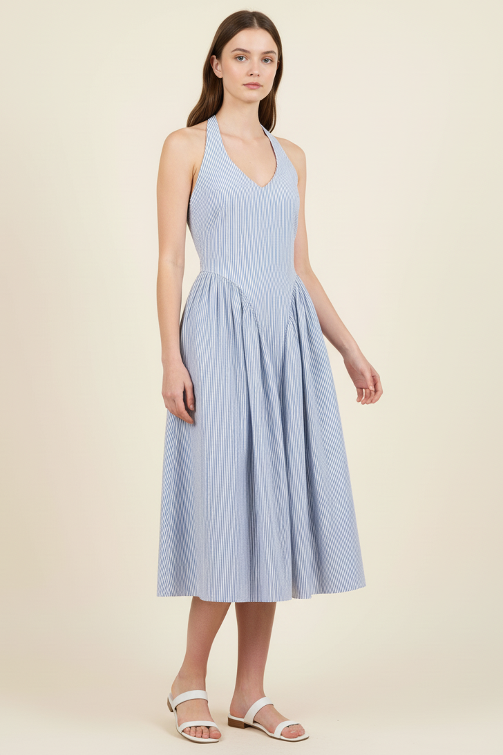 TULLE HALTER NECK MAXI DRESS WITH POCKETS