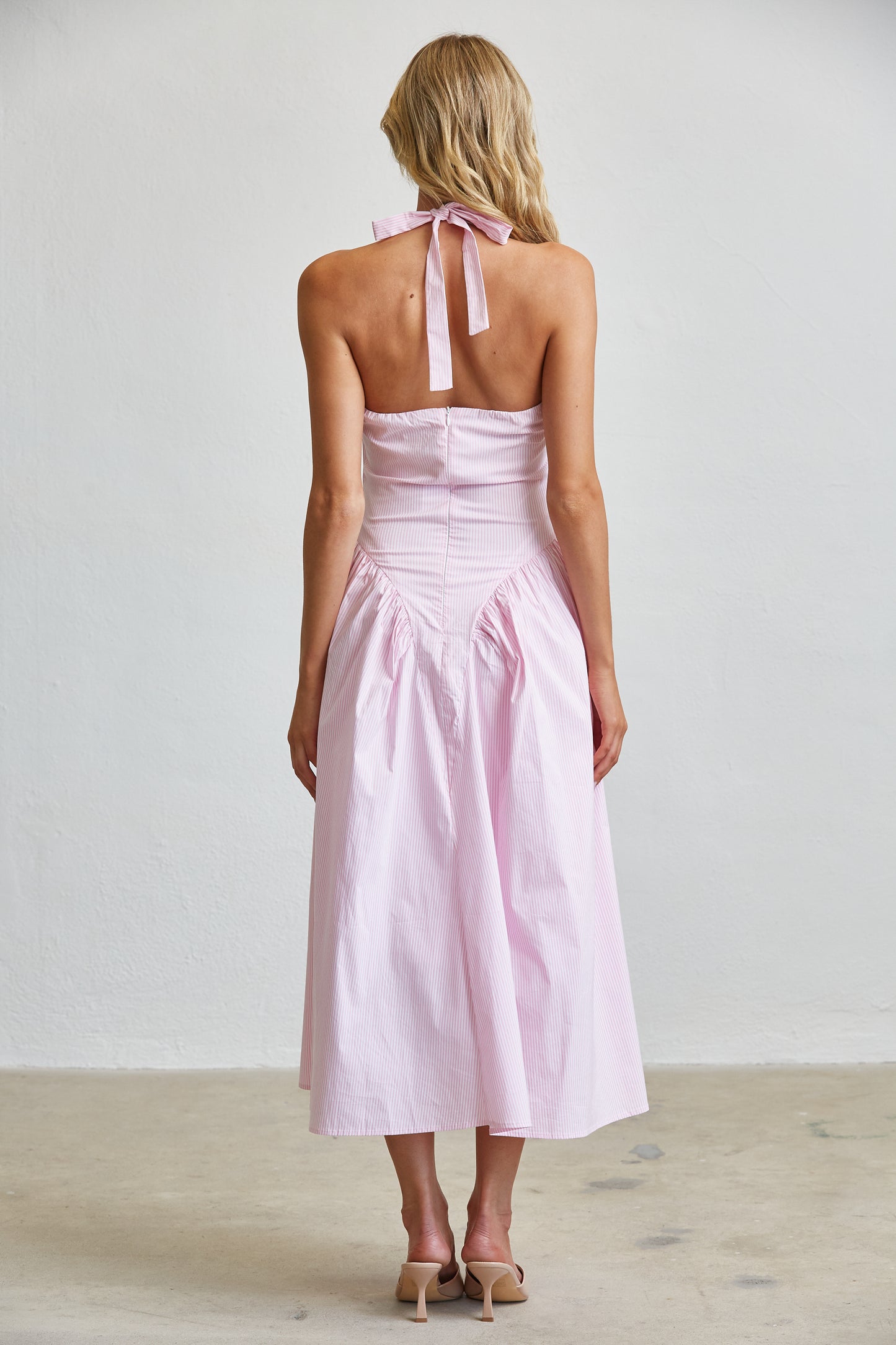 TULLE HALTER NECK MAXI DRESS WITH POCKETS