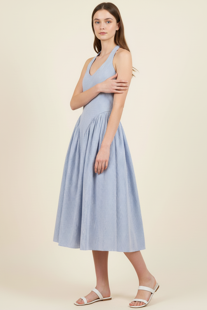 TULLE HALTER NECK MAXI DRESS WITH POCKETS