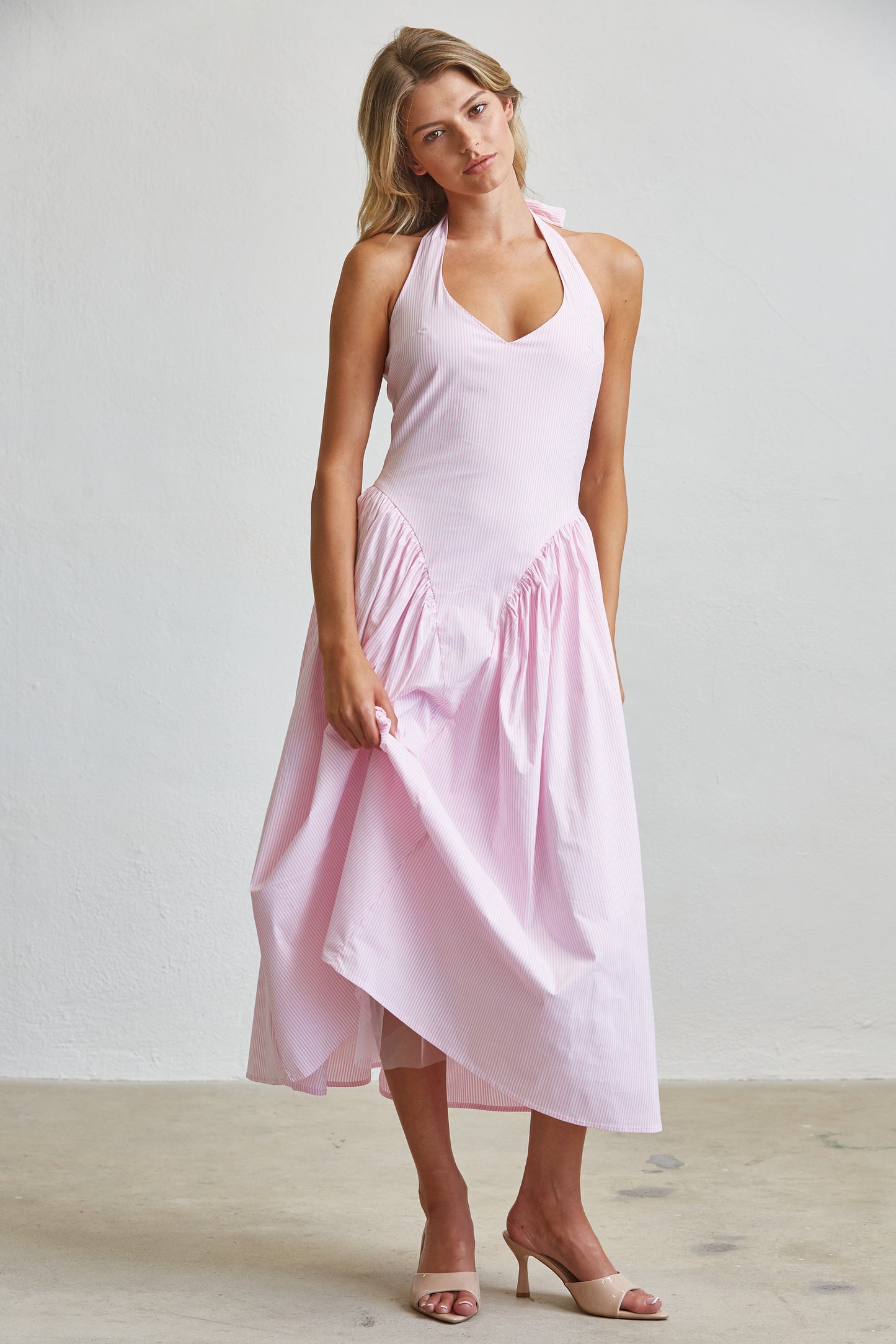 TULLE HALTER NECK MAXI DRESS WITH POCKETS