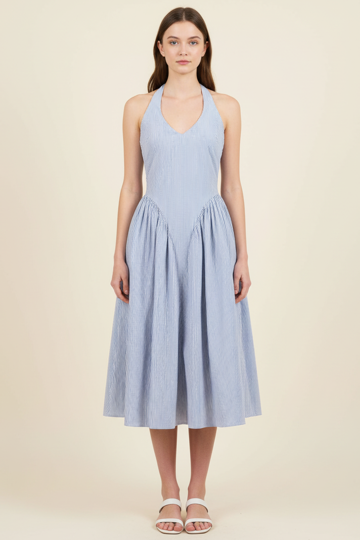 TULLE HALTER NECK MAXI DRESS WITH POCKETS