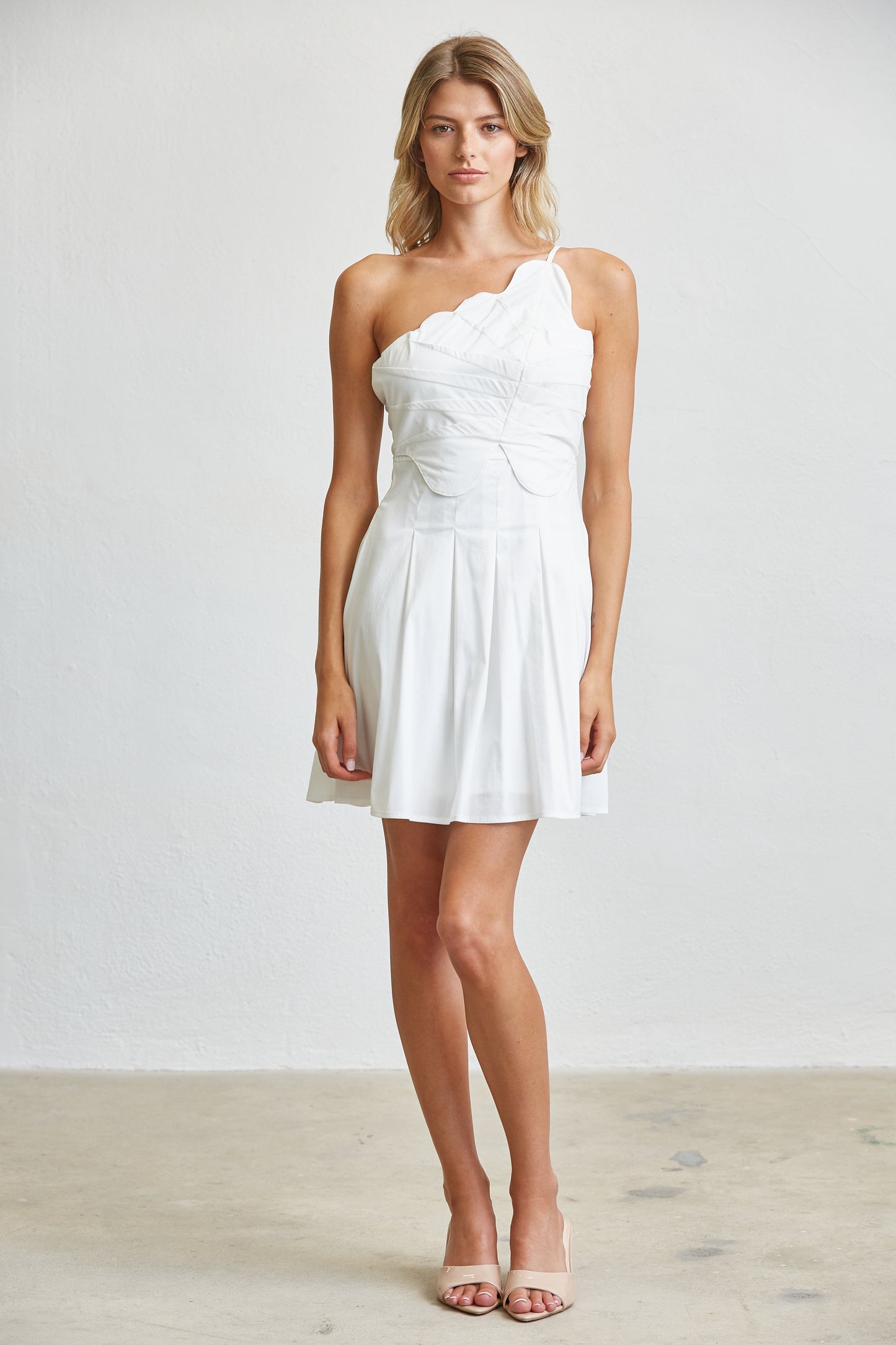CONTOUR PLEATED MINI DRESS - MATCHA