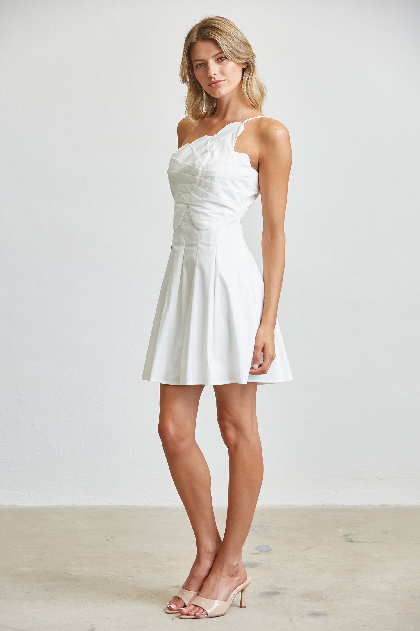 CONTOUR PLEATED MINI DRESS - MATCHA