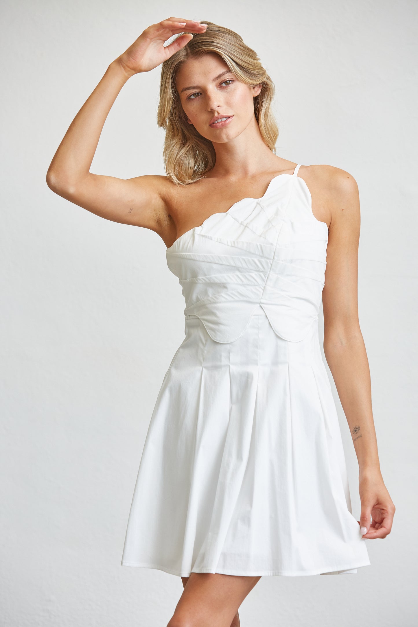 CONTOUR PLEATED MINI DRESS - MATCHA