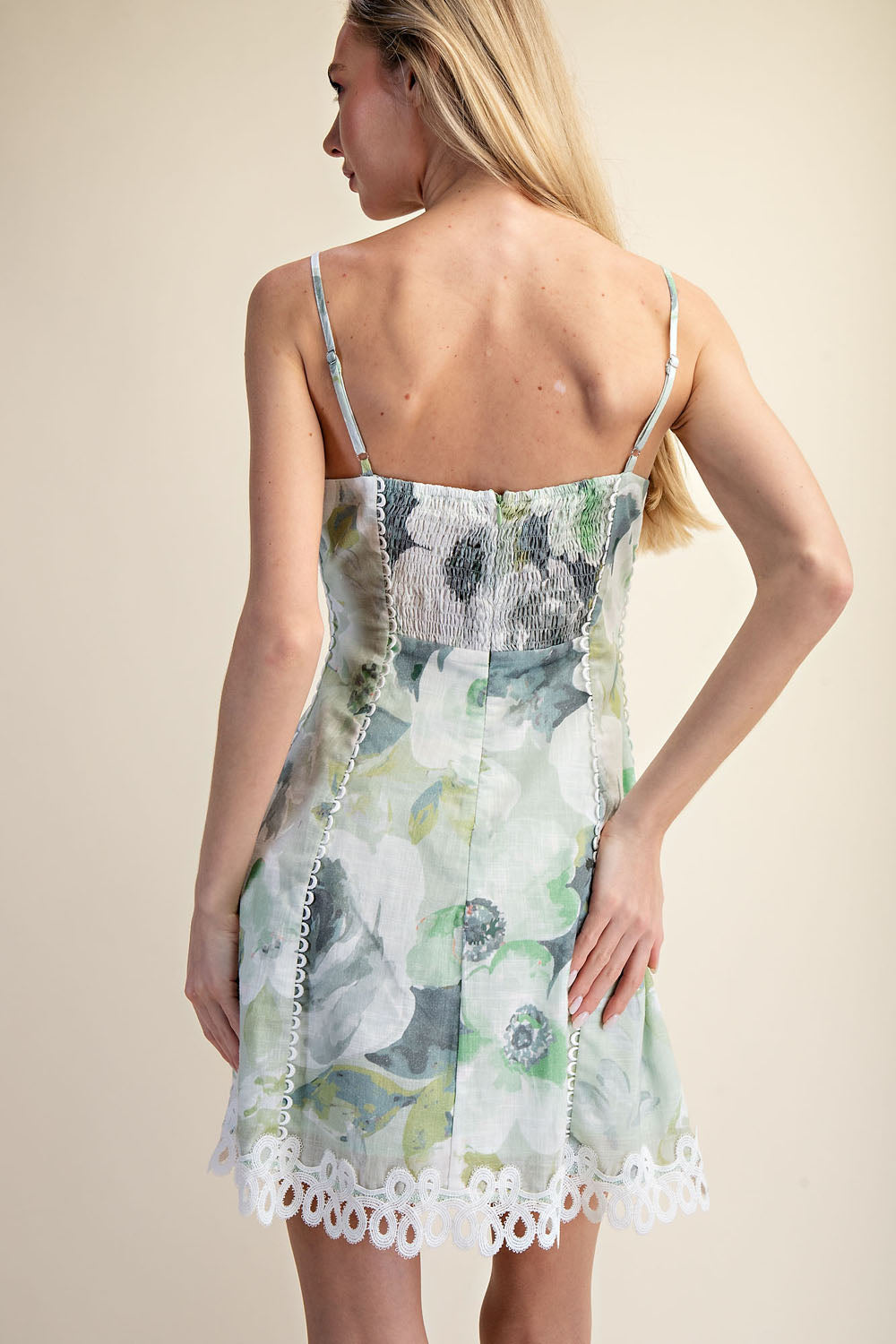 FLORAL LACE TRIM MINI DRESS