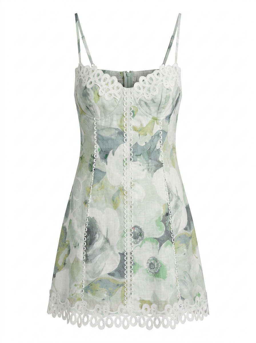 FLORAL LACE TRIM MINI DRESS