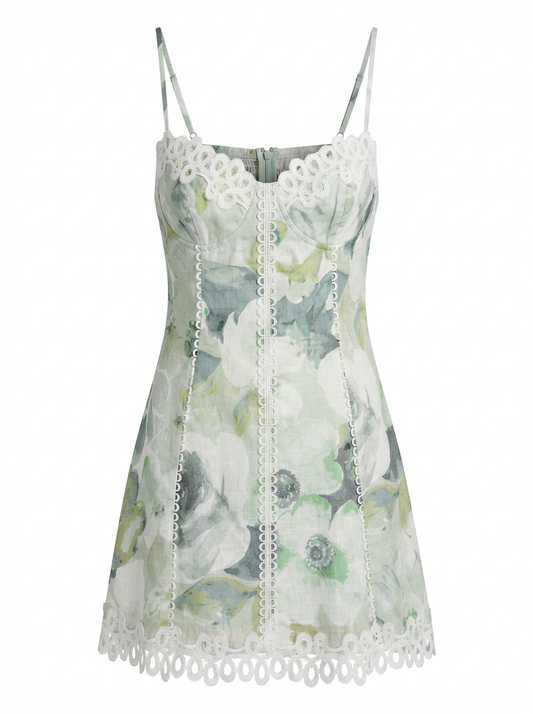 FLORAL LACE TRIM MINI DRESS