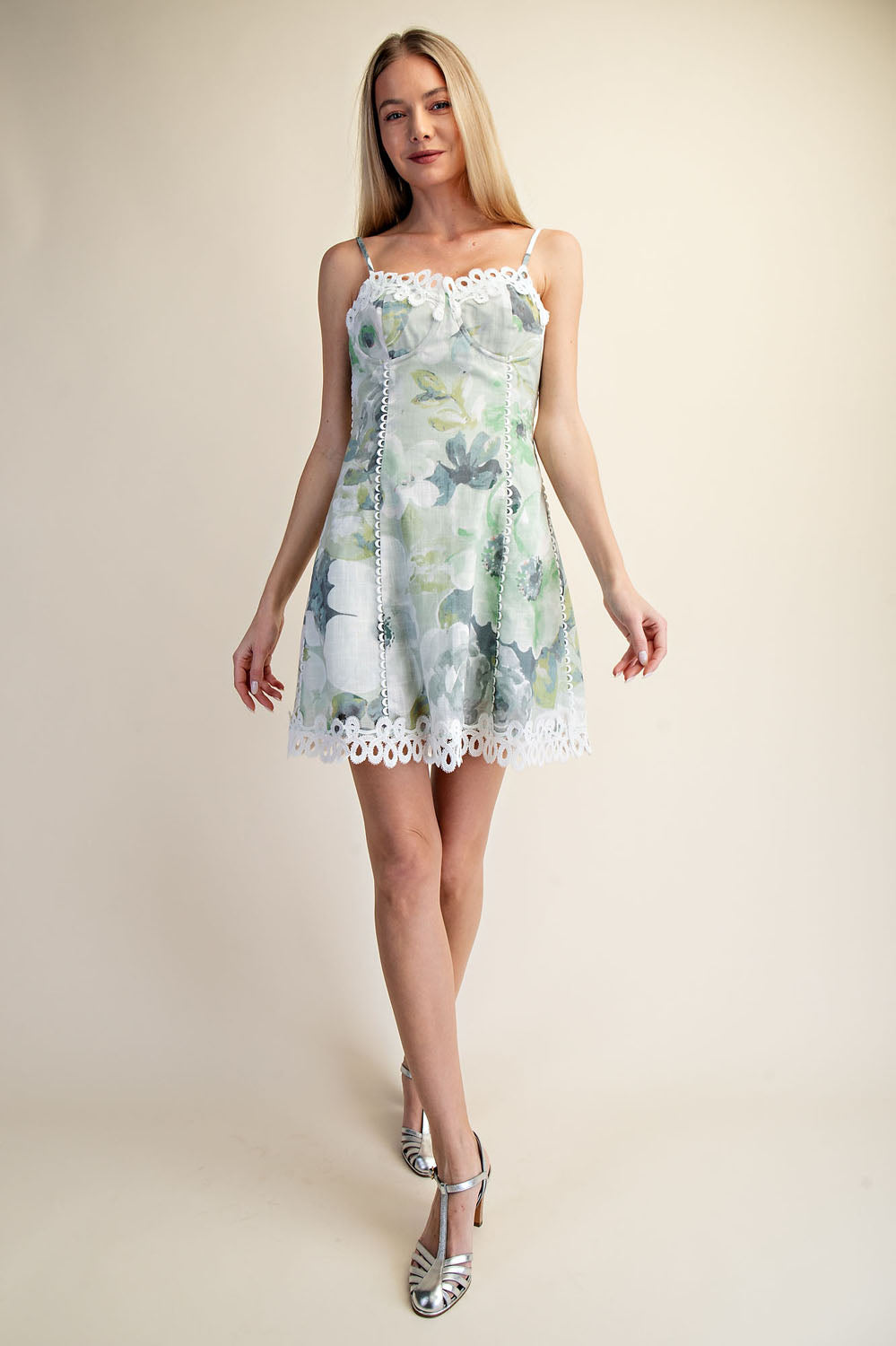 FLORAL LACE TRIM MINI DRESS