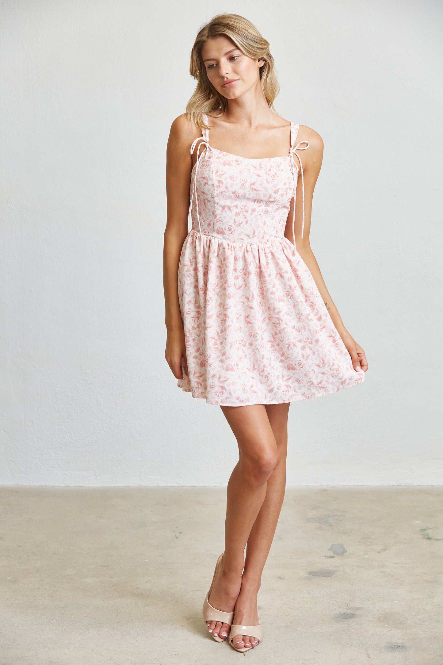ROSY GARDEN TIE STRAP MINI DRESS