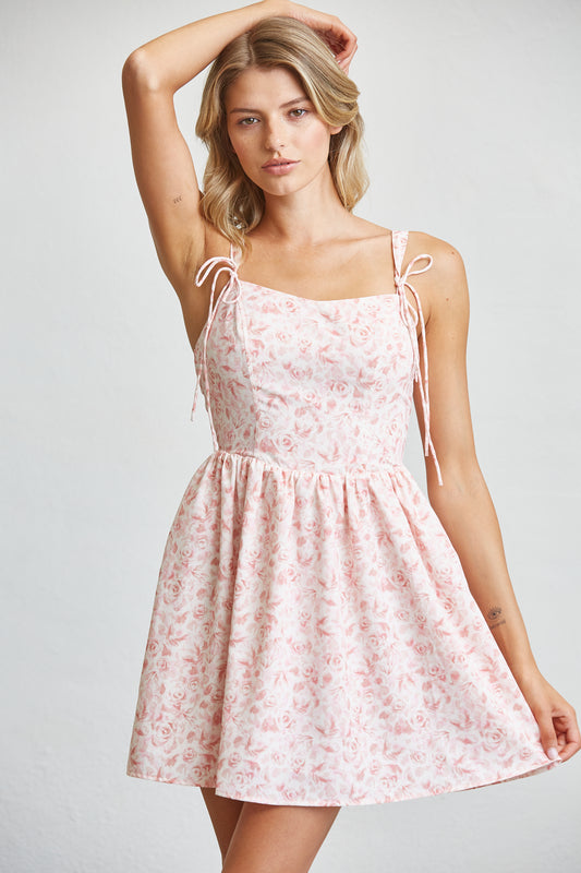 ROSY GARDEN TIE STRAP MINI DRESS