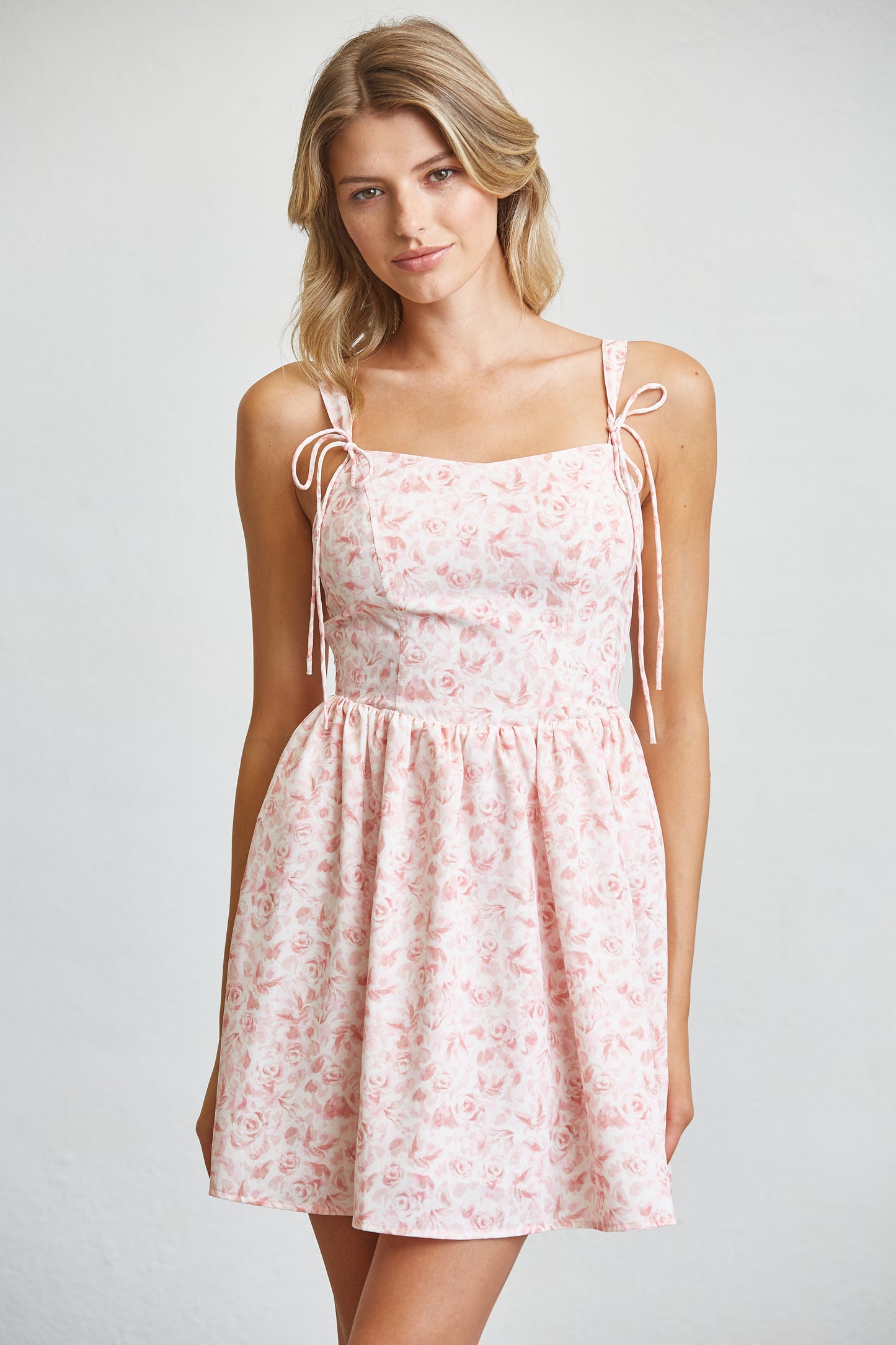 ROSY GARDEN TIE STRAP MINI DRESS