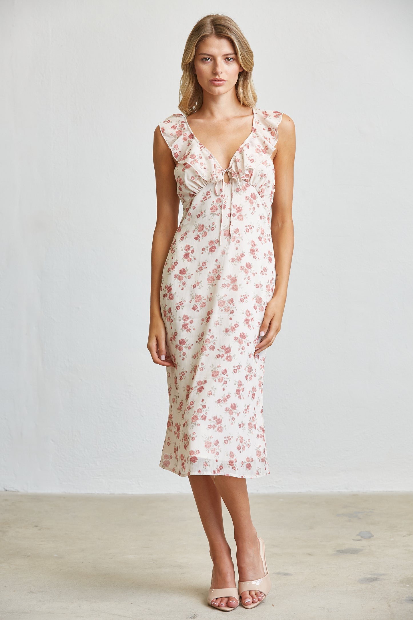 BLUSH GARDEN FLORAL MIDI DRESS