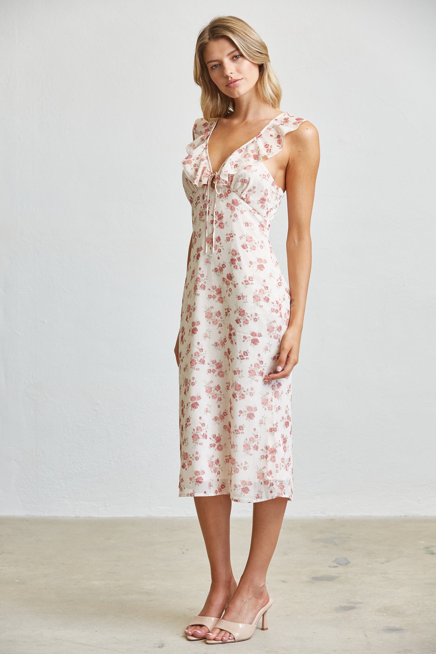 BLUSH GARDEN FLORAL MIDI DRESS