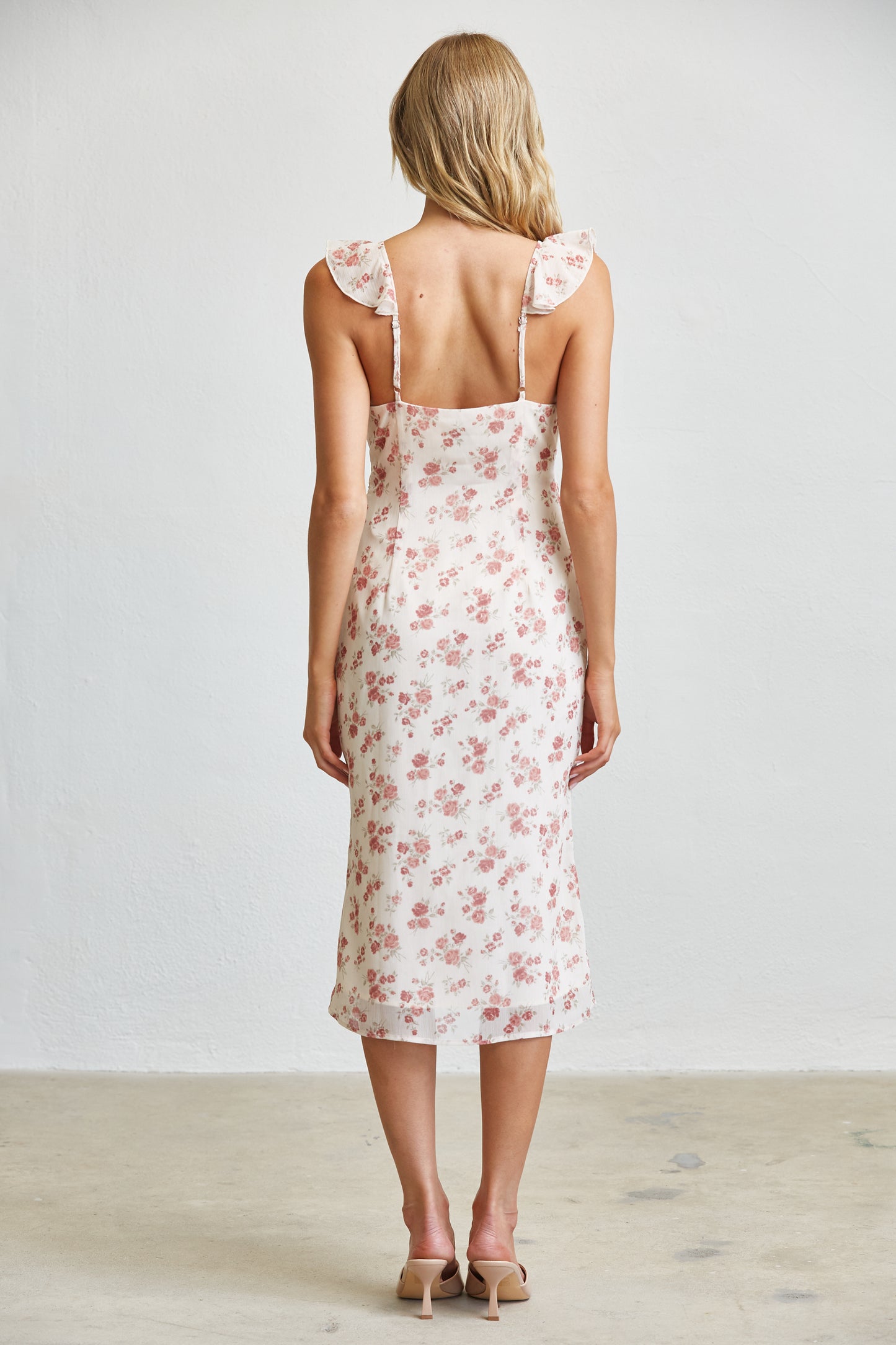BLUSH GARDEN FLORAL MIDI DRESS