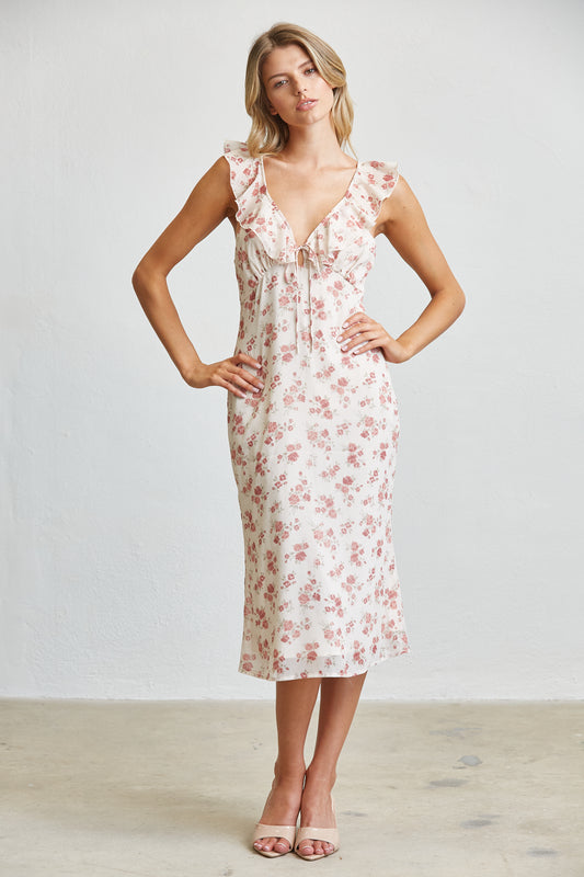 BLUSH GARDEN FLORAL MIDI DRESS