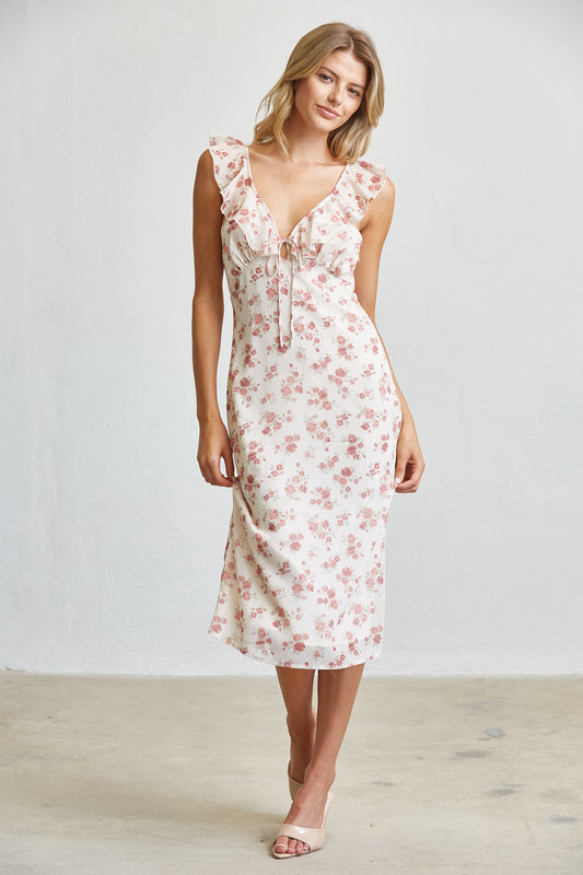 BLUSH GARDEN FLORAL MIDI DRESS