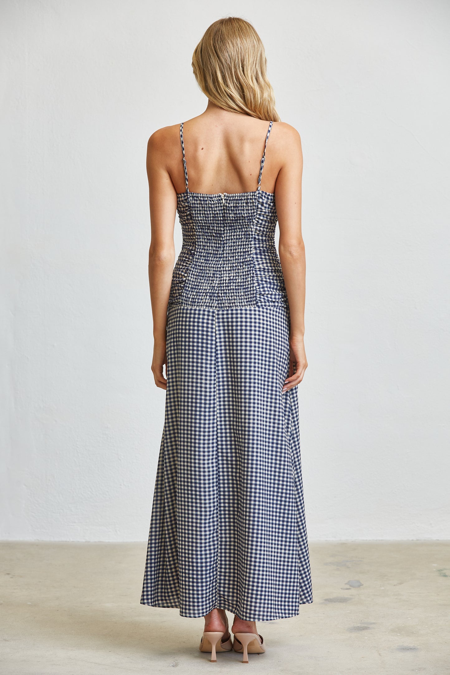 CHECK RUCHED MIDI DRESS