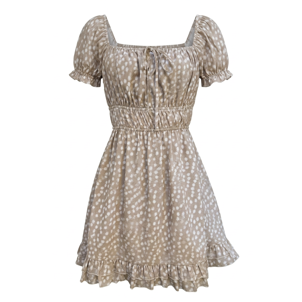 DEER PRINT SMOCKED MINI DRESS