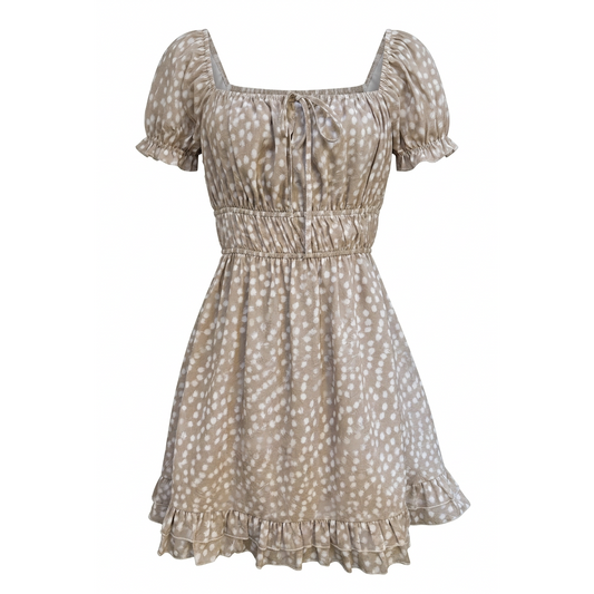 DEER PRINT SMOCKED MINI DRESS