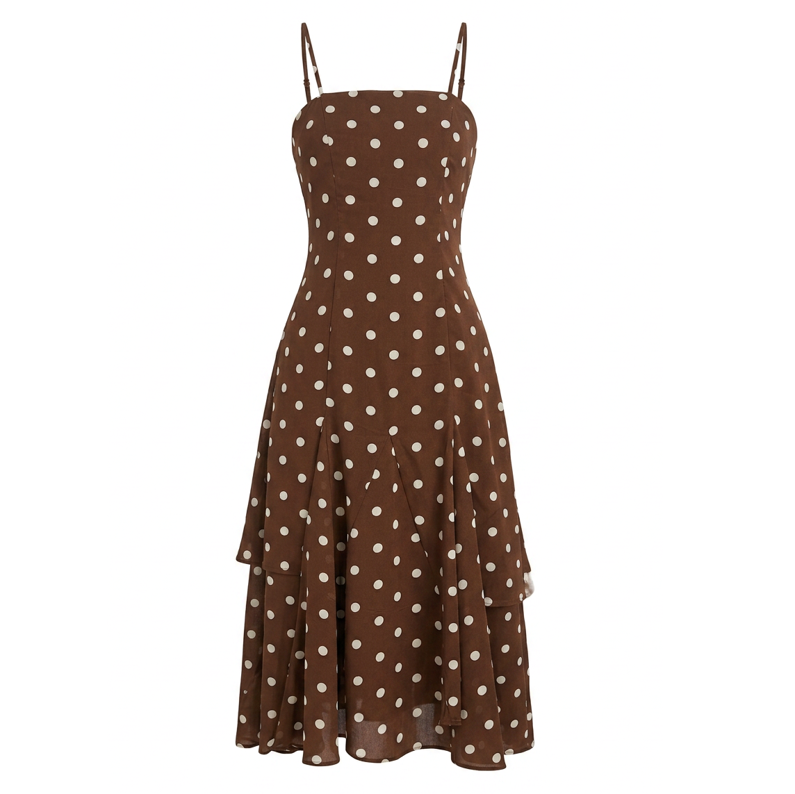 MOCHA POLKA DOT FLOWY MIDI DRESS