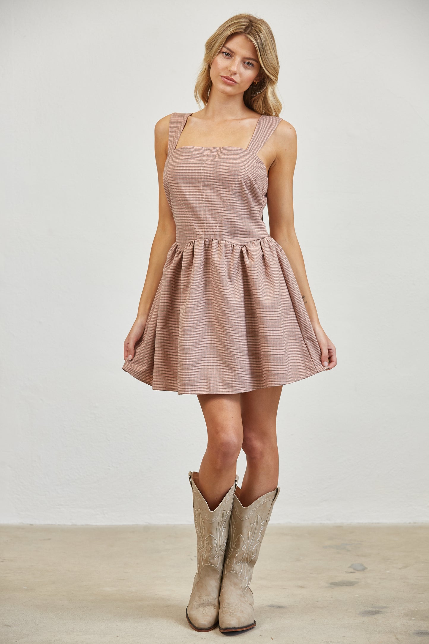PLAID TULLE UNDERSKIRT MINI DRESS