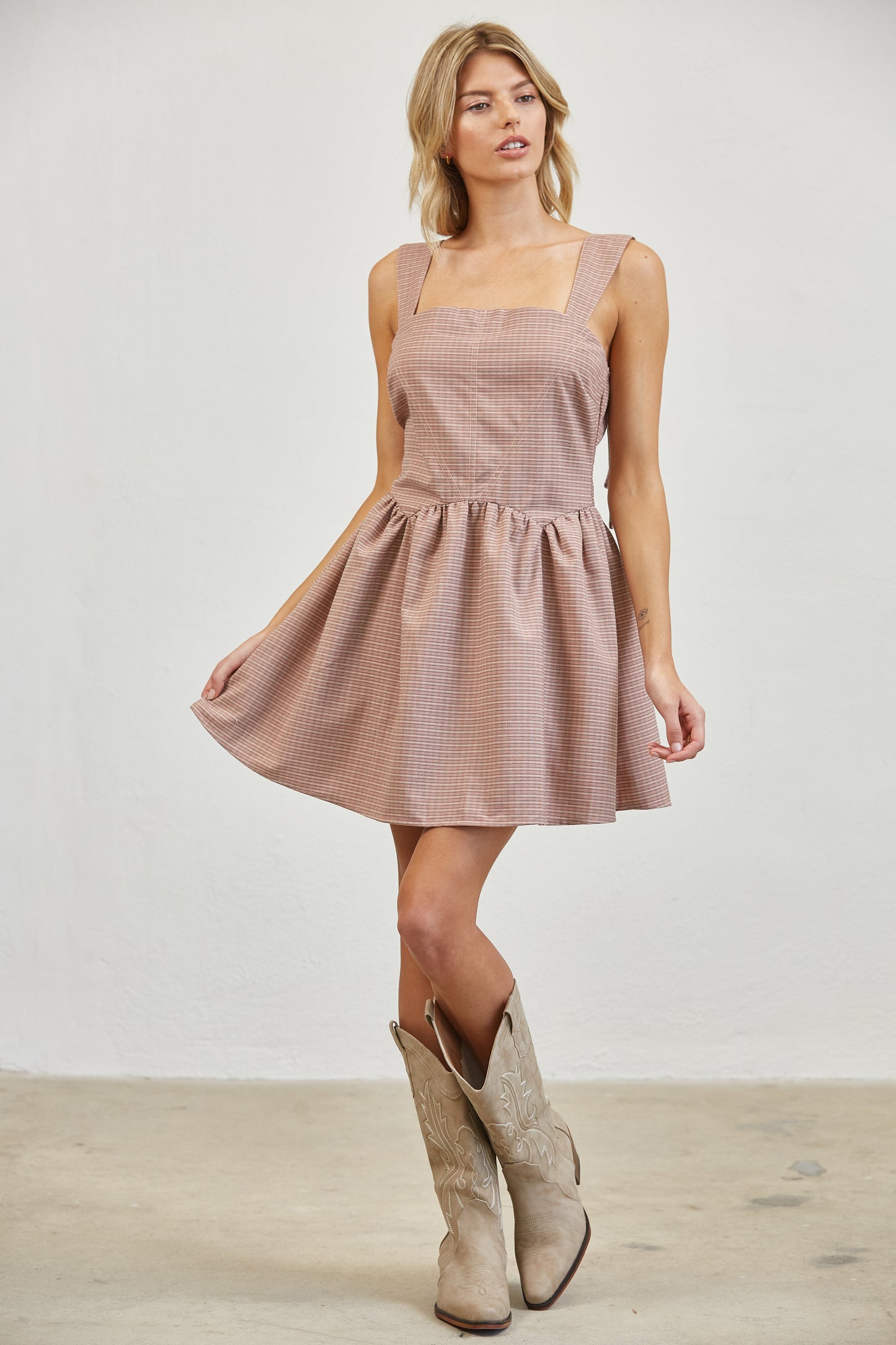 PLAID TULLE UNDERSKIRT MINI DRESS