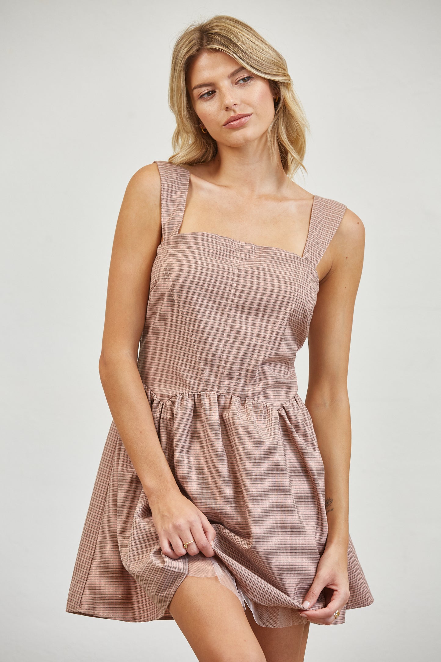 PLAID TULLE UNDERSKIRT MINI DRESS