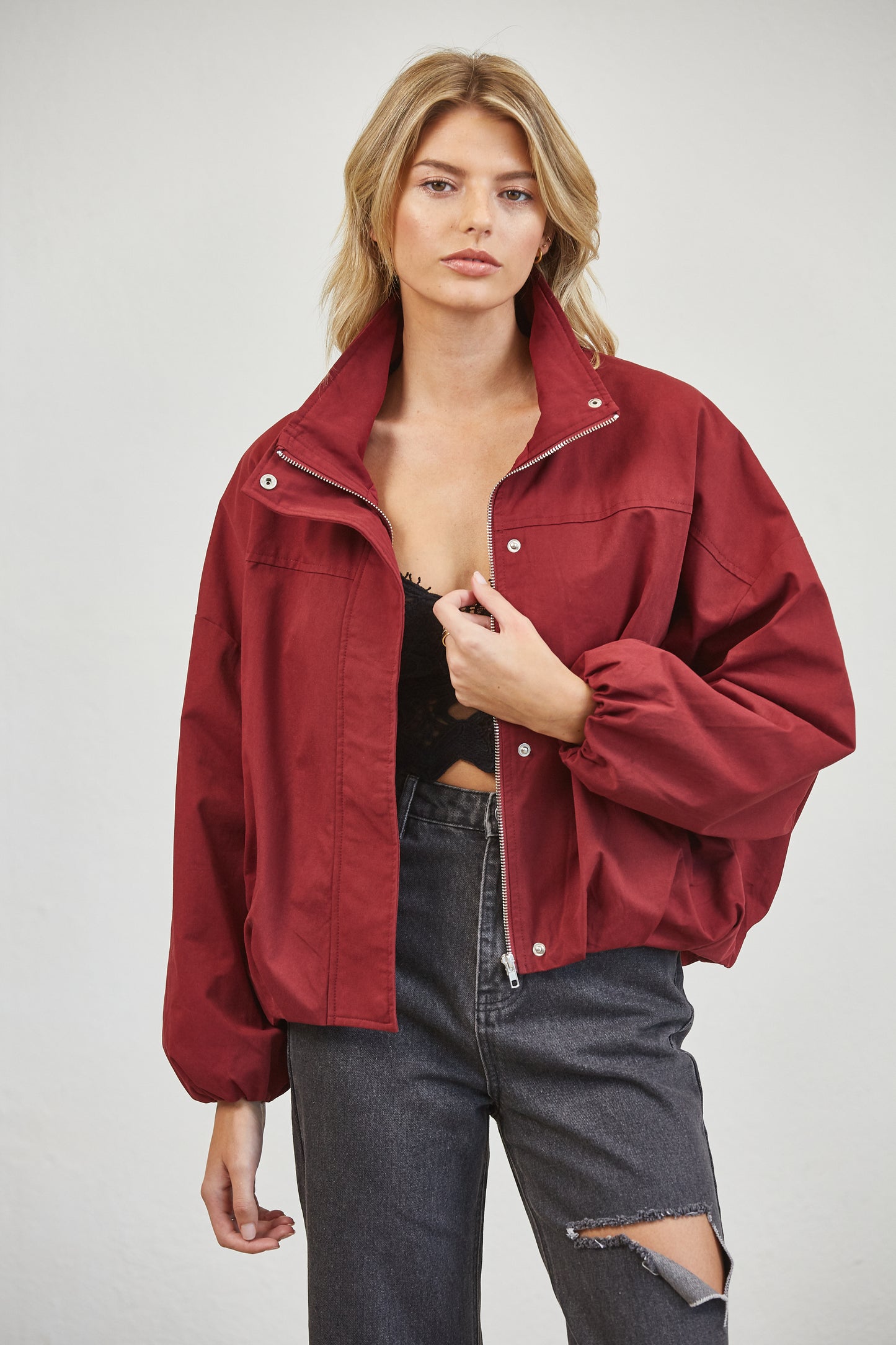 FUNNEL NECK BALLON JACKET - BEIGE