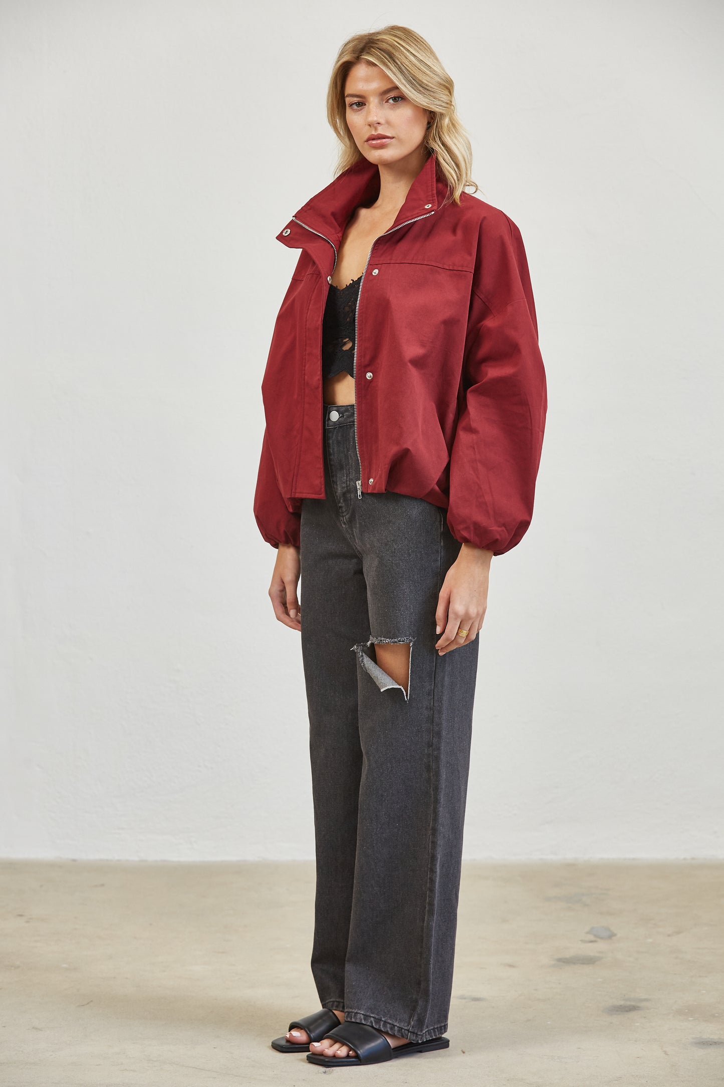 FUNNEL NECK BALLON JACKET - BEIGE