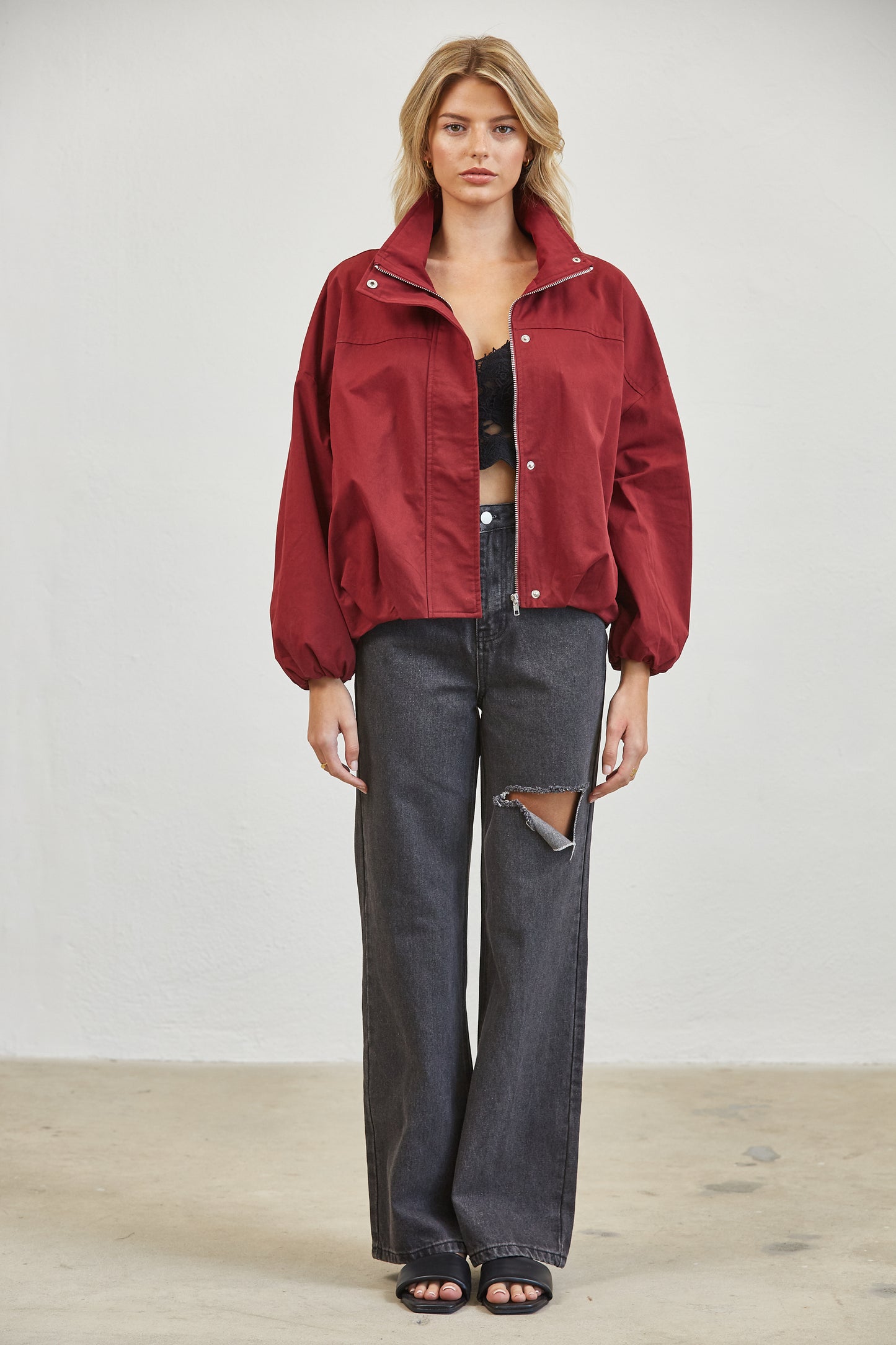 FUNNEL NECK BALLON JACKET - BEIGE