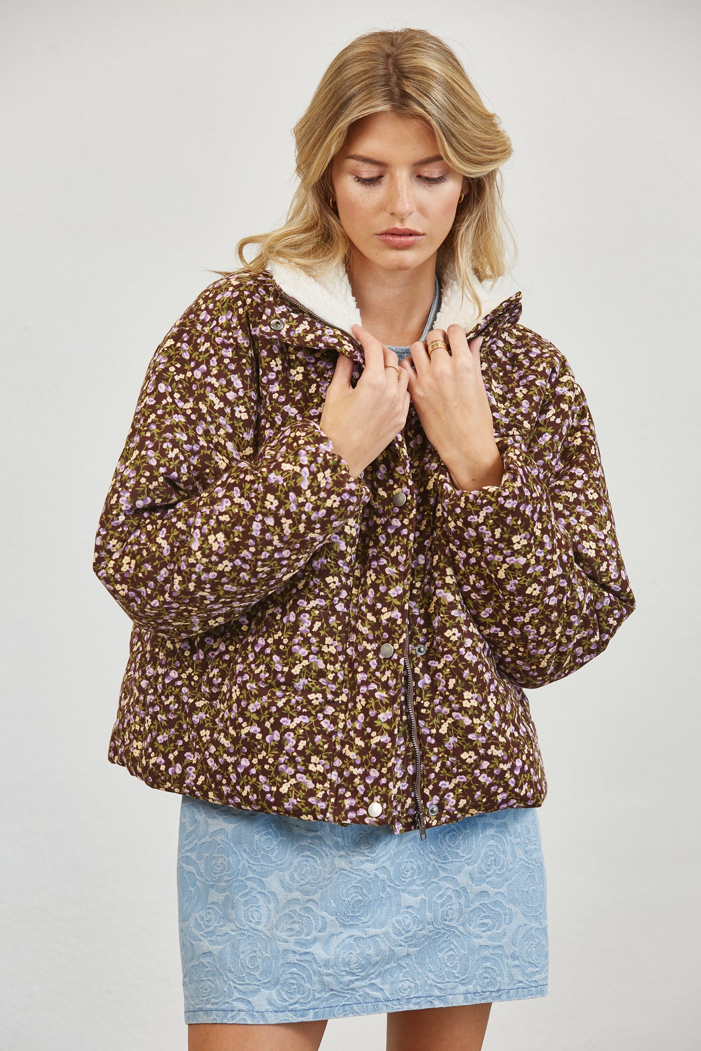 FLORAL SHERPA PUFFER JACKET