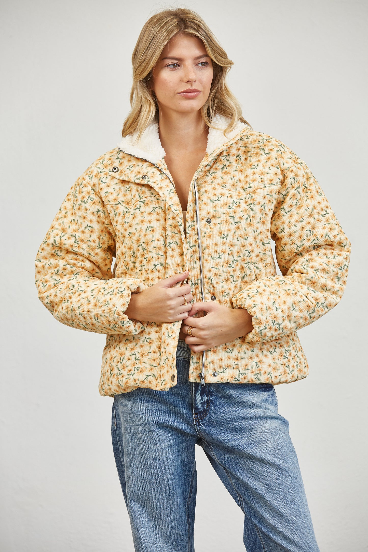 FLORAL SHERPA PUFFER JACKET