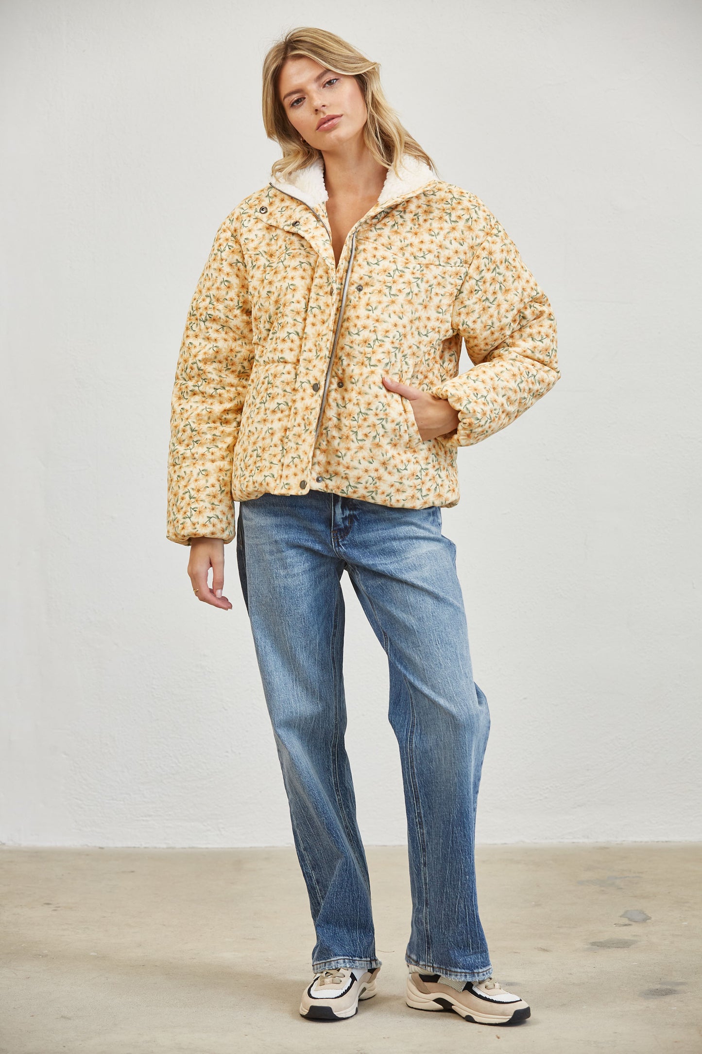 FLORAL SHERPA PUFFER JACKET
