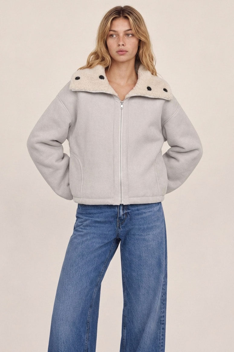 REVERSIBLE POLKA DOT SHERPA SUEDE JACKET