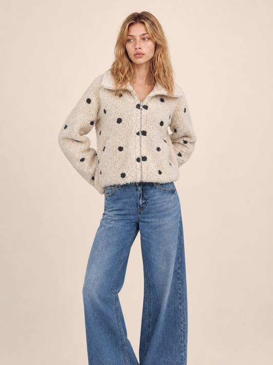 REVERSIBLE POLKA DOT SHERPA SUEDE JACKET