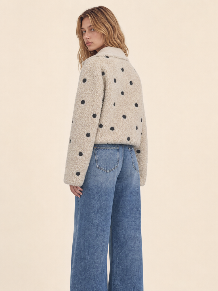 REVERSIBLE POLKA DOT SHERPA SUEDE JACKET