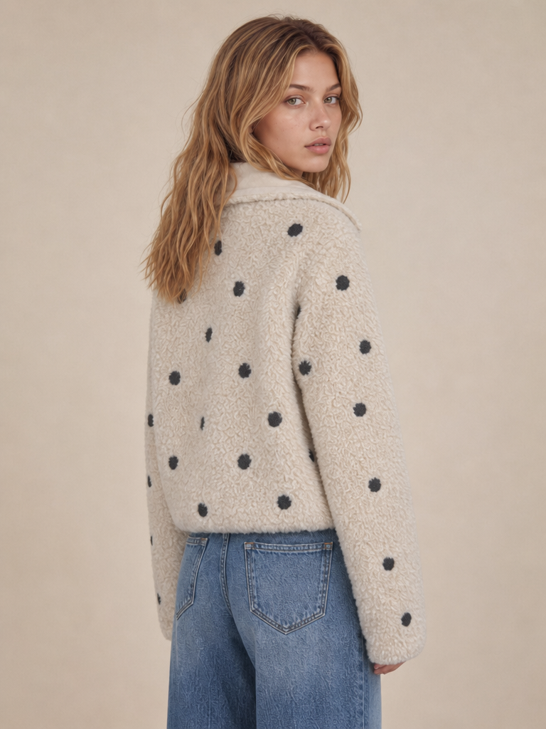 REVERSIBLE POLKA DOT SHERPA SUEDE JACKET